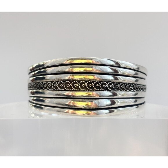 Indonesian Ribbed Vintage Cuff Silver Toned Rope  Cuff | Bracelet | Bangle - Picture 1 of 10